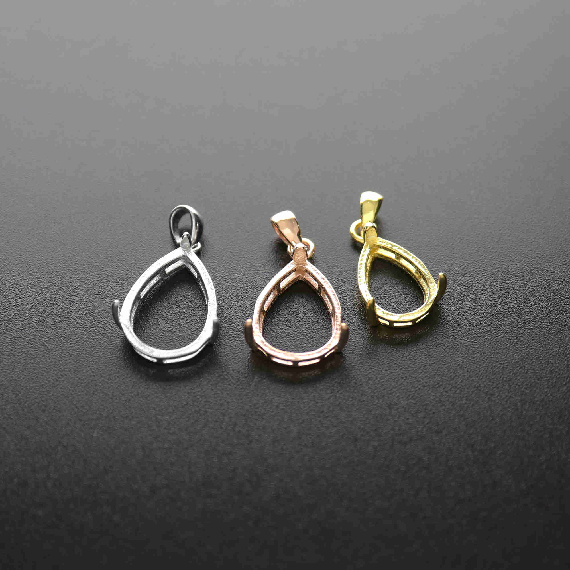 1Pcs Multiple Sizes Simple Solid 925 Sterling Silver Pear Shape Cabochon Bezel Prong Settings DIY Gemstone Pendant Rose Gold Plated 1431040 - Click Image to Close